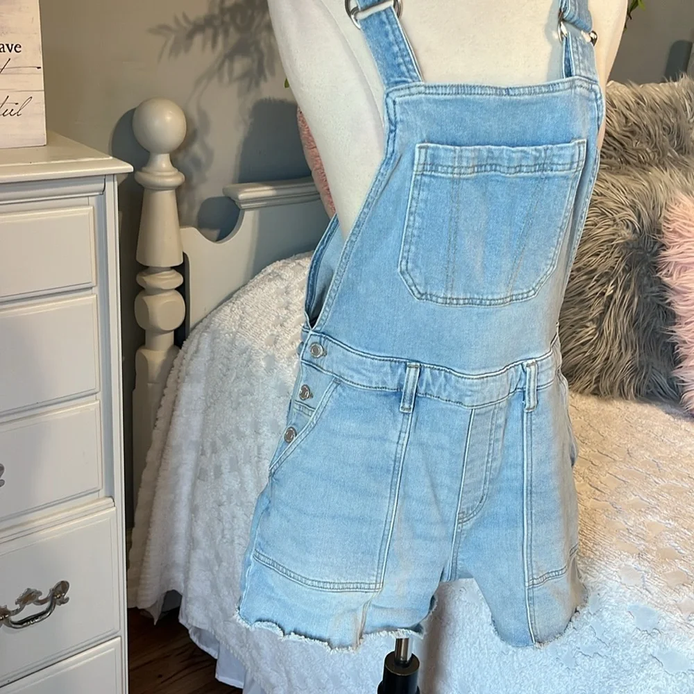 Light Blue Denim Overall Shorts